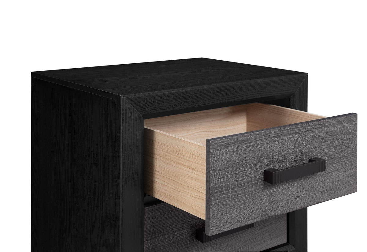Black Gray Square Nightstand 2 Drawers Modern Bedroom