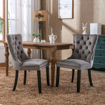 Gray Velvet Dining Chairs - Set of 2 Modern Upholstered Chairs