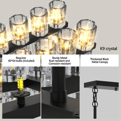 Rectangular Luxurious Crystal Chandelier - Black Frame, Iron Material