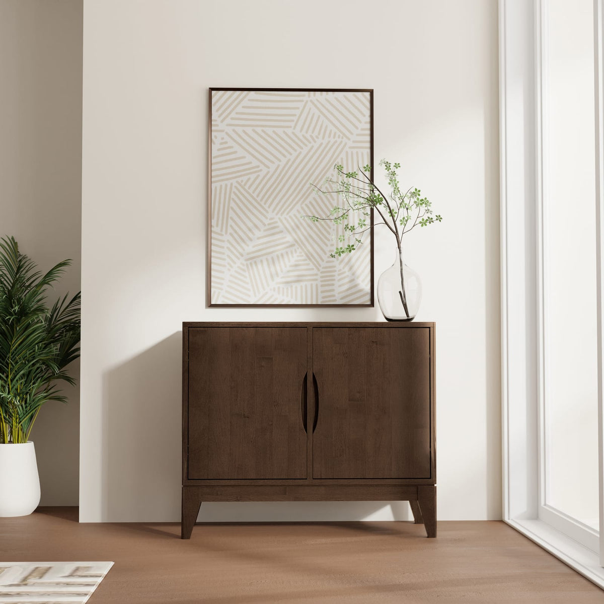 Walnut Brown Sideboard Buffet - 38" Wide Storage Cabinet for Dining Room