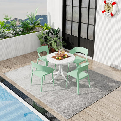 Haze Green Polypropylene Patio Chairs & Round Table Set - 4 Chairs, Weatherproof