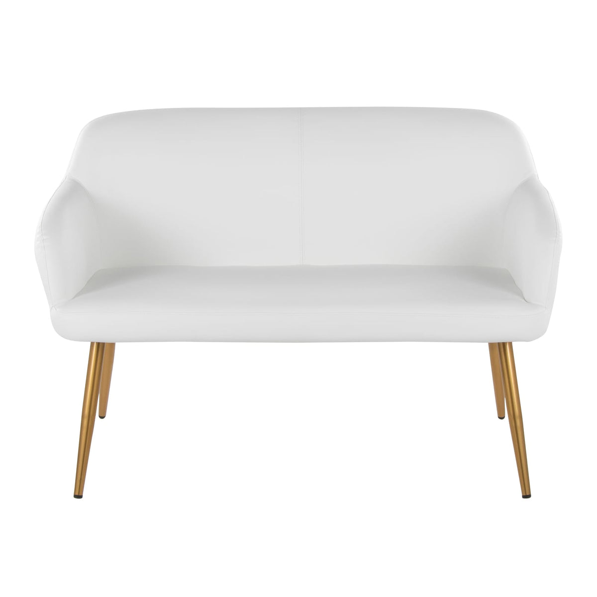 White Faux Leather Bench for Dining Room Seating with Gold Steel Legs