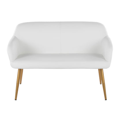 White Faux Leather Bench for Dining Room Seating with Gold Steel Legs