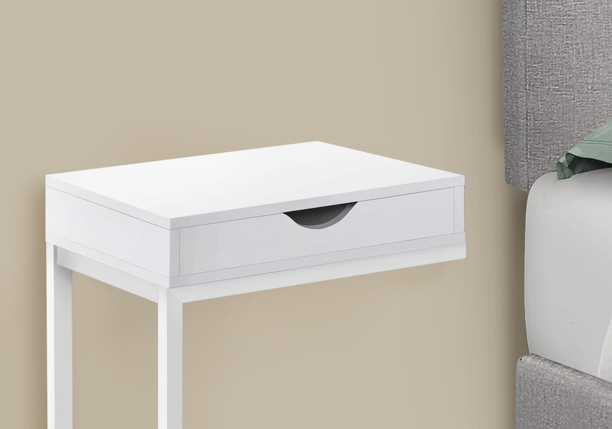 White Metal Accent Table with Storage Drawer for Living Room