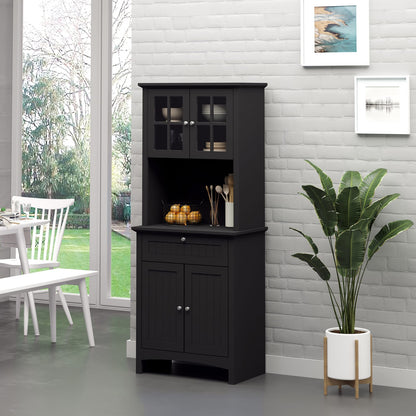 Black Kitchen Buffet with Hutch - Storage Cabinet MDF