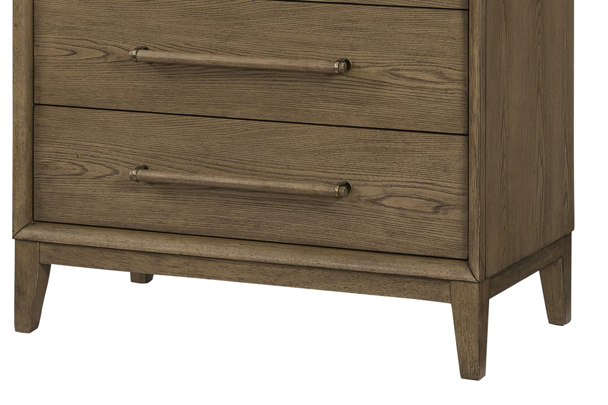 Light Brown Wood Chest with Five Drawers for Bedroom Storage