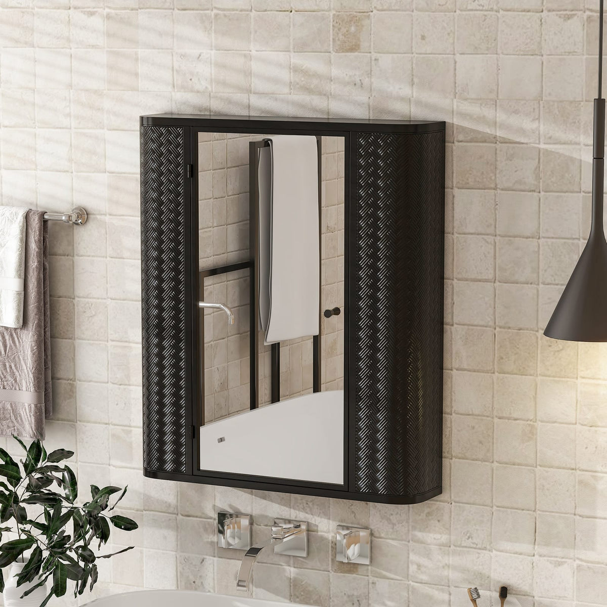 Antique Black Wall Mounted Bathroom Cabinet with Mirror
