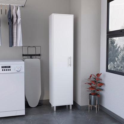 White Storage Cabinet 70.87" Height with Broom Storage