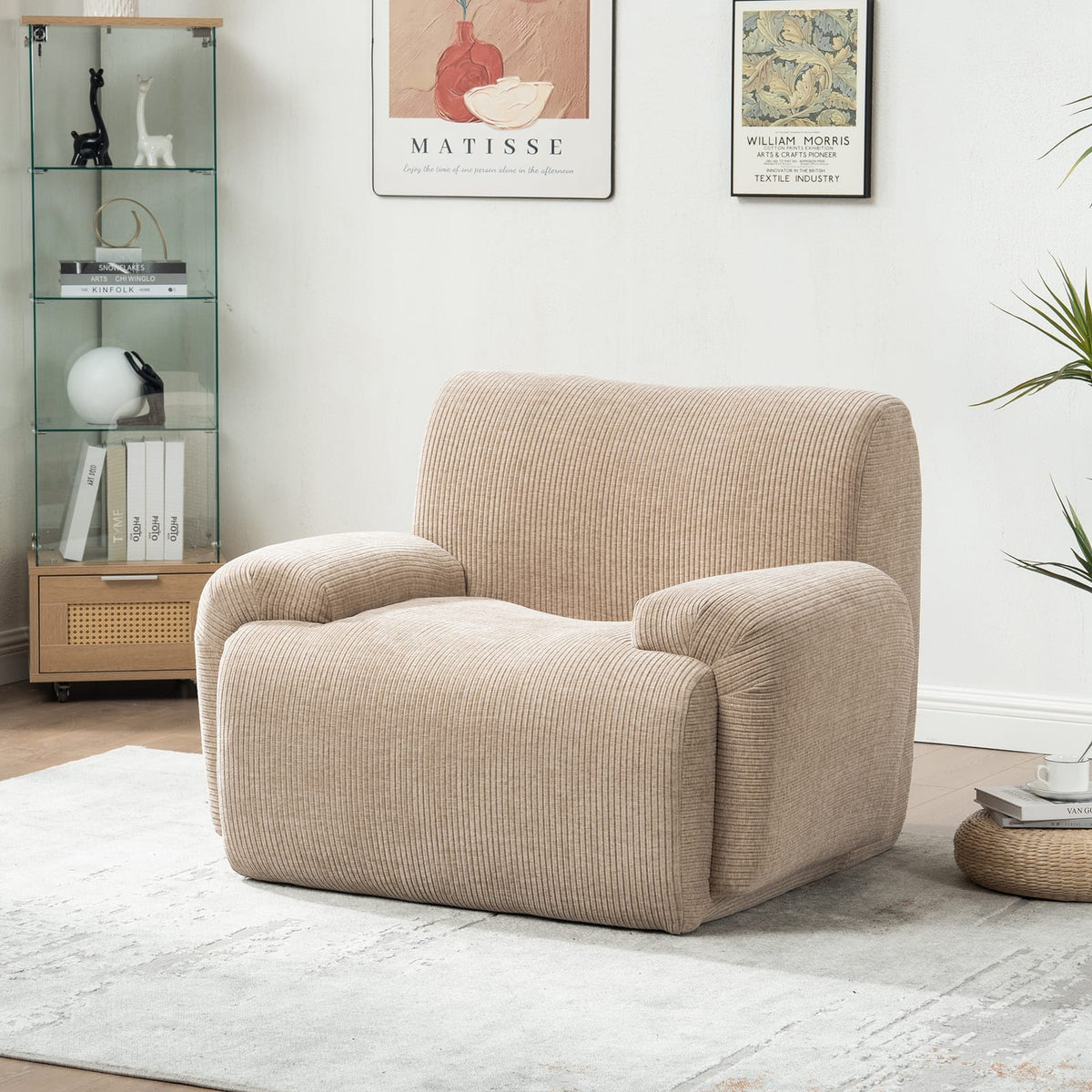 Taupe Chenille Accent Chair - 42" Wide Sofa, Bedroom Lounger for Living Room