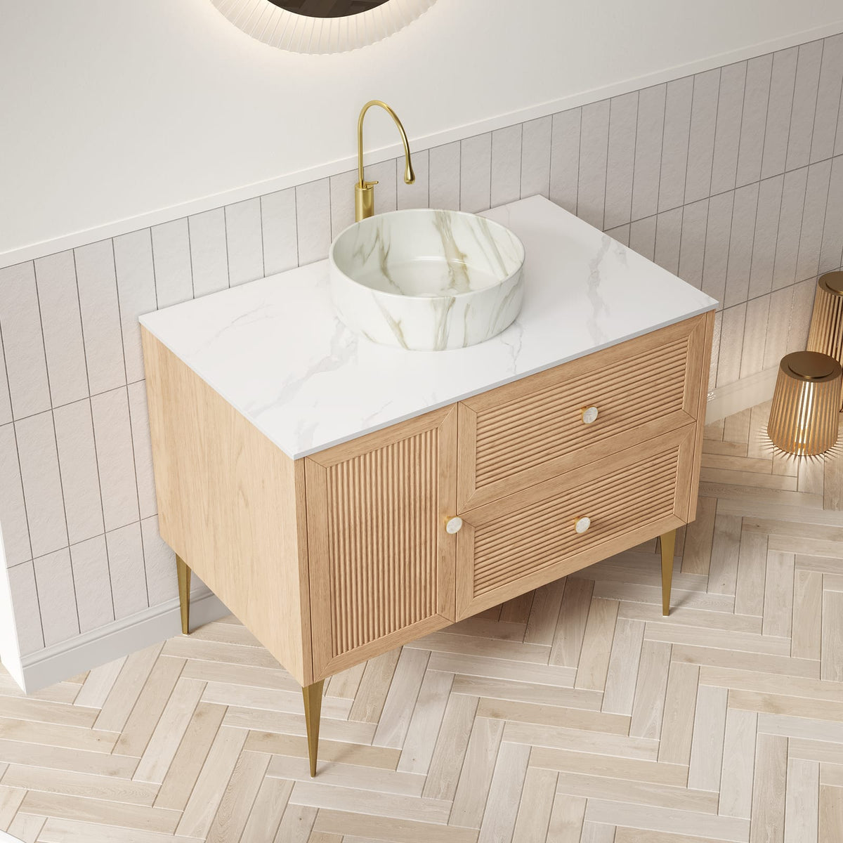 36" White Oak Bathroom Vanity with Storage