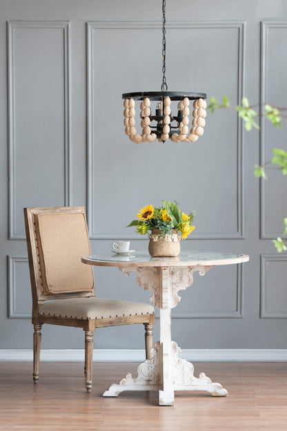 Cream Wood Chandelier - 4 Light Hanging Fixture for Kitchen Dining Room