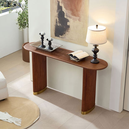 59.1" Brown MDF Console Table with Gold Legs - Entryway Table for Living Room