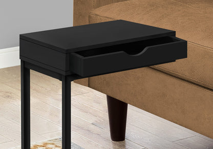 Black Metal C-Shaped Accent Table with Storage Drawer