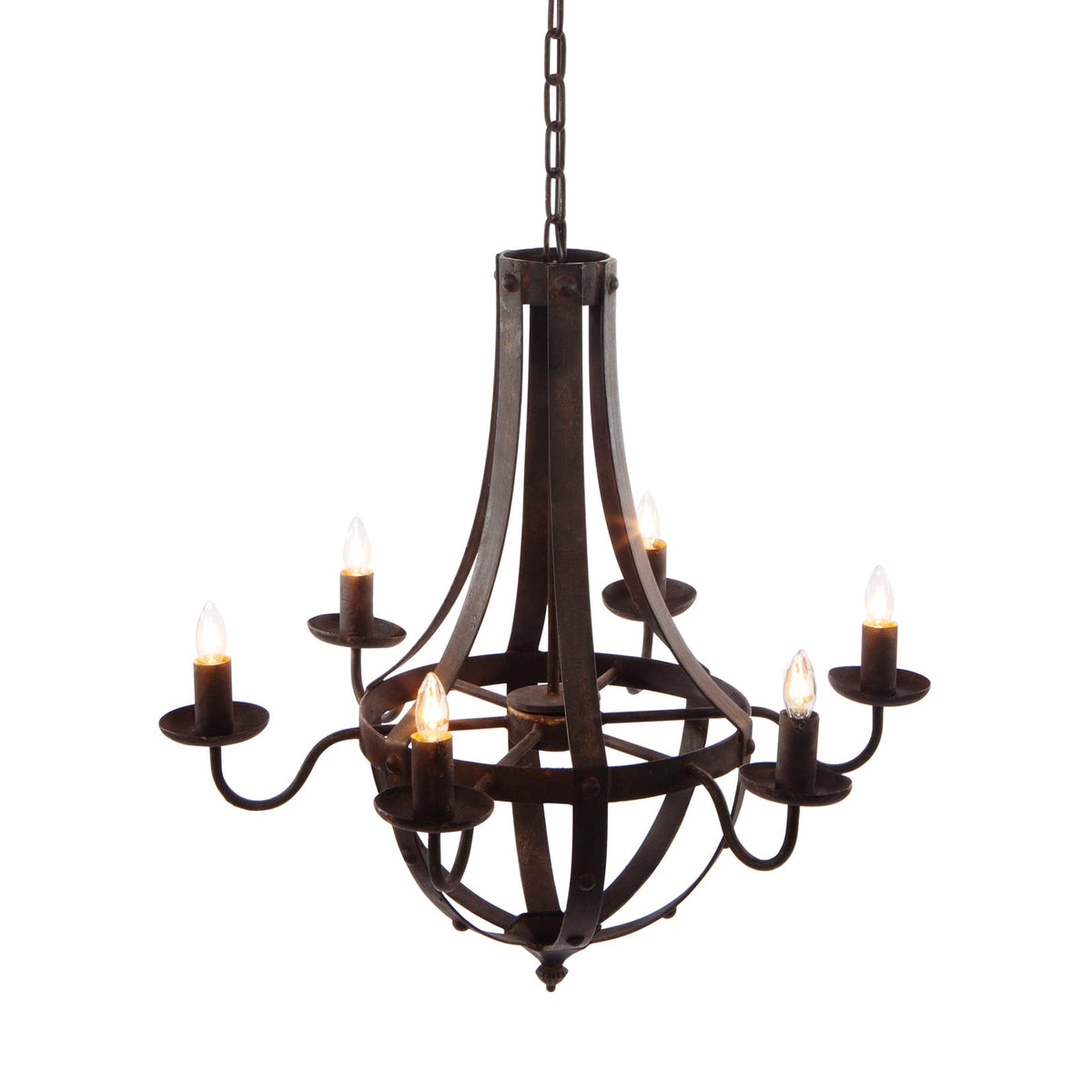 6-Light Metal Chandelier - Black Iron, Adjustable Chain