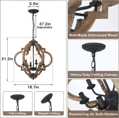 Rustic Wood Farmhouse Chandelier - Dining Room Lighting