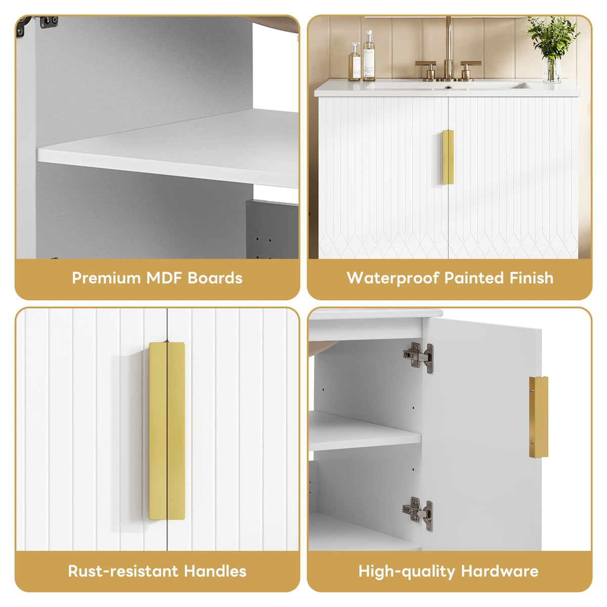 30" White Bathroom Vanity with Ceramic Sink - Storage Cabinet
