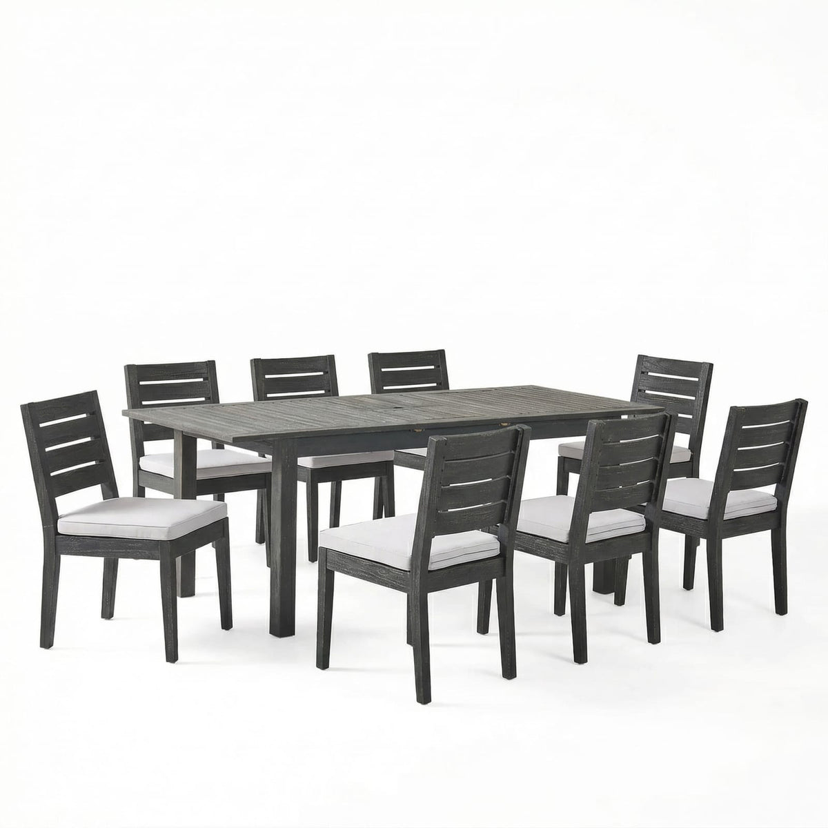 9-Piece Extendable Acacia Wood Patio Dining Set - Dark Grey, 8 Chairs