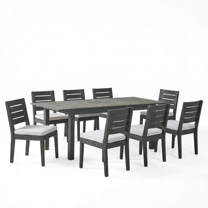 9-Piece Extendable Acacia Wood Patio Dining Set - Dark Grey, 8 Chairs