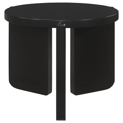 Harrison Black Round End Table - Solid Wood & Sled Base