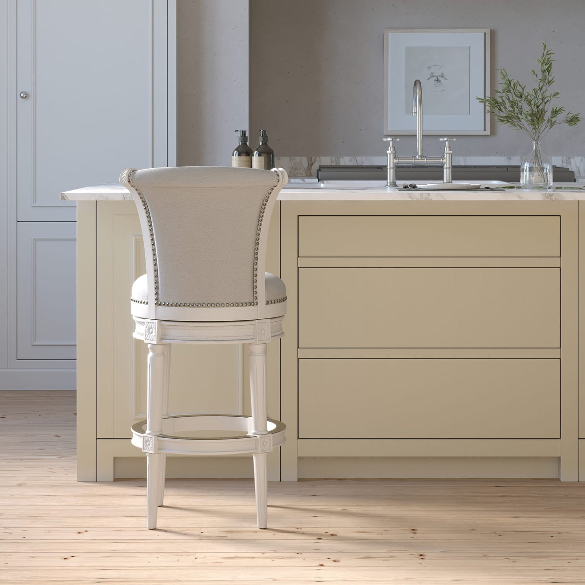 White Wood Barstool - 31" Swivel Height for Bedroom