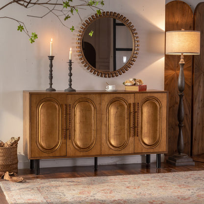 59.84" Gold-Toned 4-Door Sideboard Buffet - Solid Wood MDF Storage Console Table