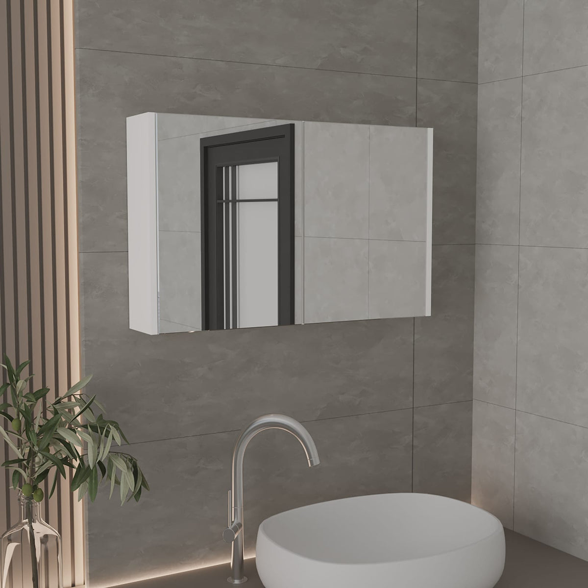 White Medicine Cabinet with 2 Doors & Mirrors - Bathroom Storage