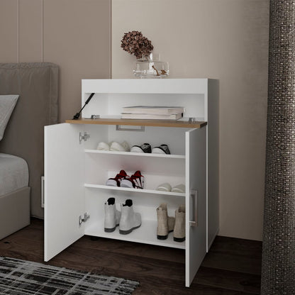 Moab Shoe Rack - White/Macadamia Multi-Tier Storage Cabinet for Living Room