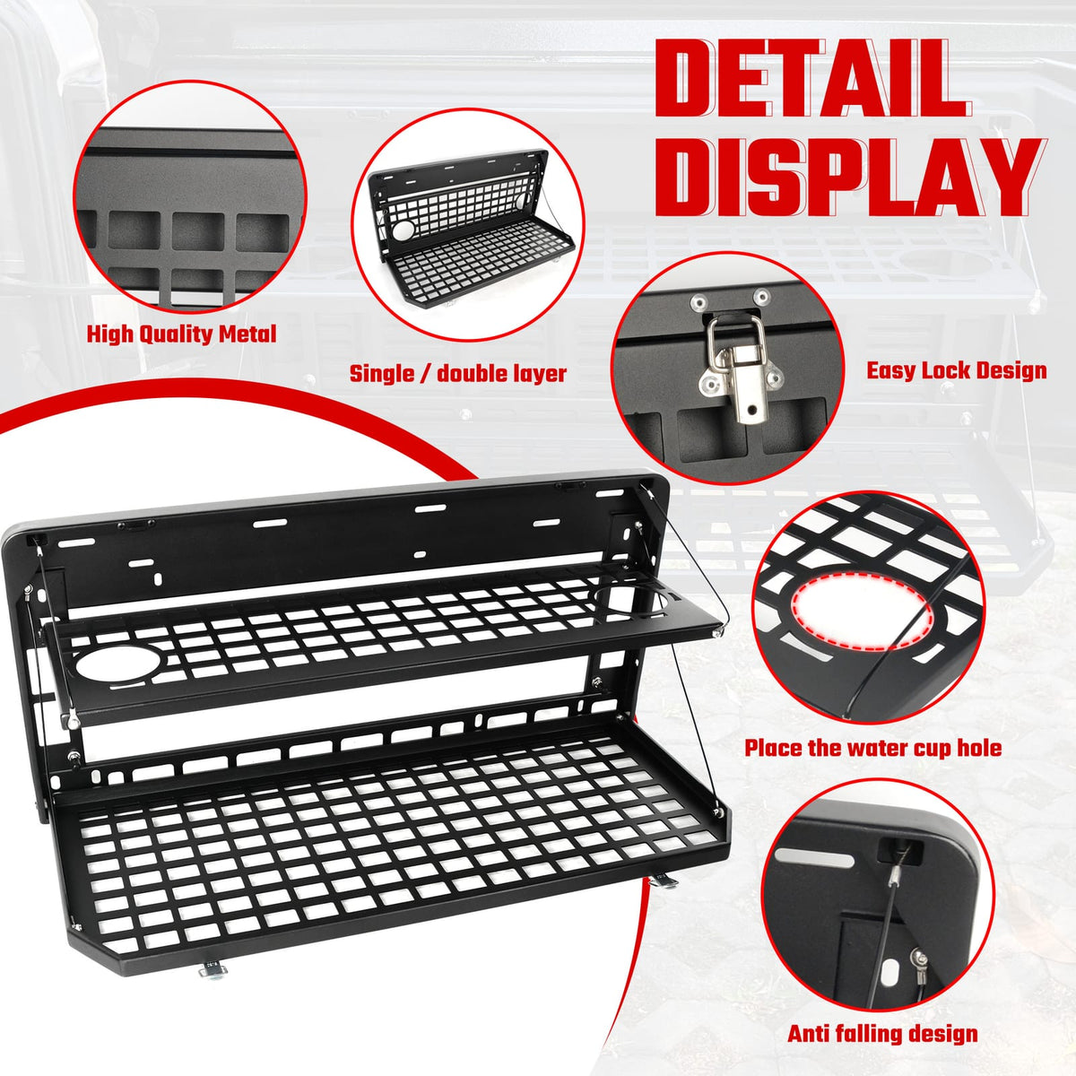 Jeep Wrangler Tailgate Table - 2 Tier Outdoor Camping Desk