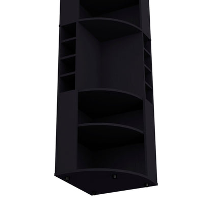 71" Corner Bar Cabinet - 5 Shelves, Black for Dining Room