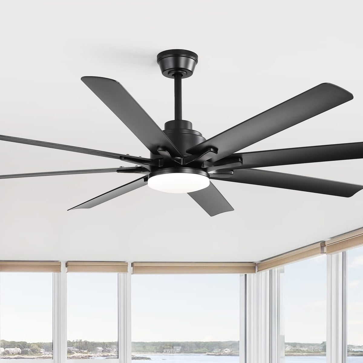 Modern 52-Inch Smart Ceiling Fan With Light - Black Blades