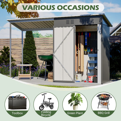 5x3ft Metal Shed with Pergola - Grey Outdoor Storage