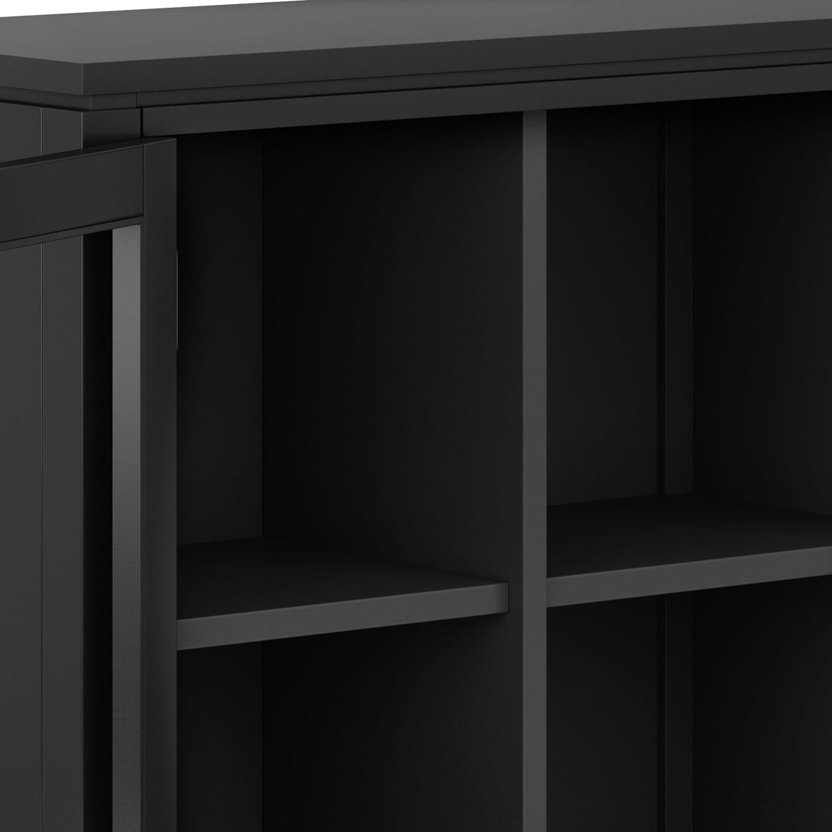 Solid Wood Storage Cabinet with Glass Doors in Black for Living Room