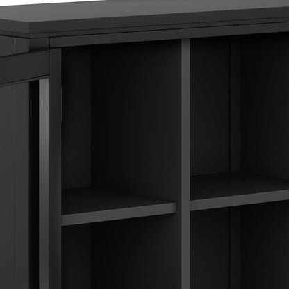 Solid Wood Storage Cabinet with Glass Doors in Black for Living Room