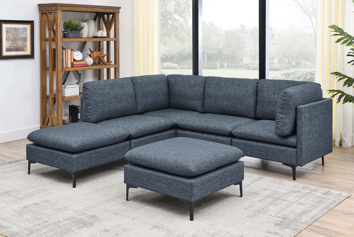 Dark Blue Linen Modular Sectional - 6 Seats for Living Room