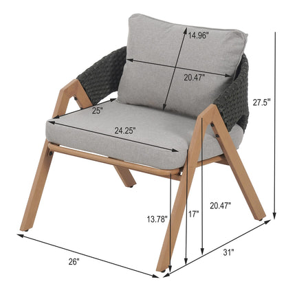 Grey & Teak Patio Chairs Set of 2 - Weather-Resistant Rattan