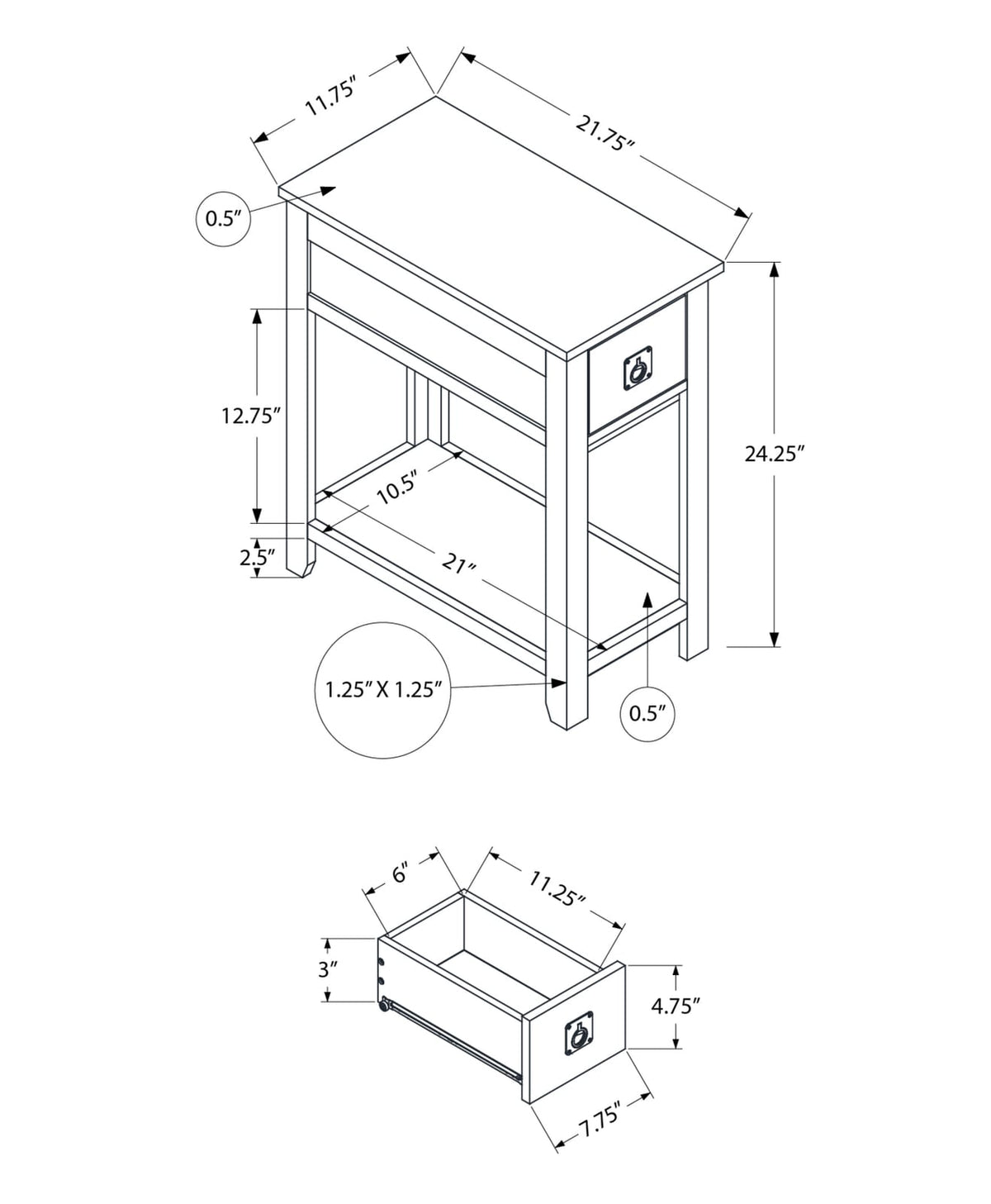 Espresso Accent Table with Storage Drawer - Narrow Design