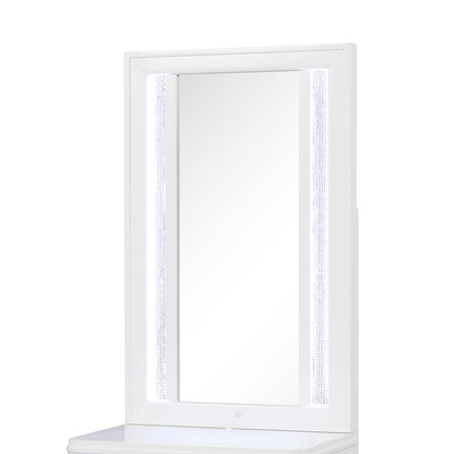White Wood Nightstand Vanity Mirror with LED Light