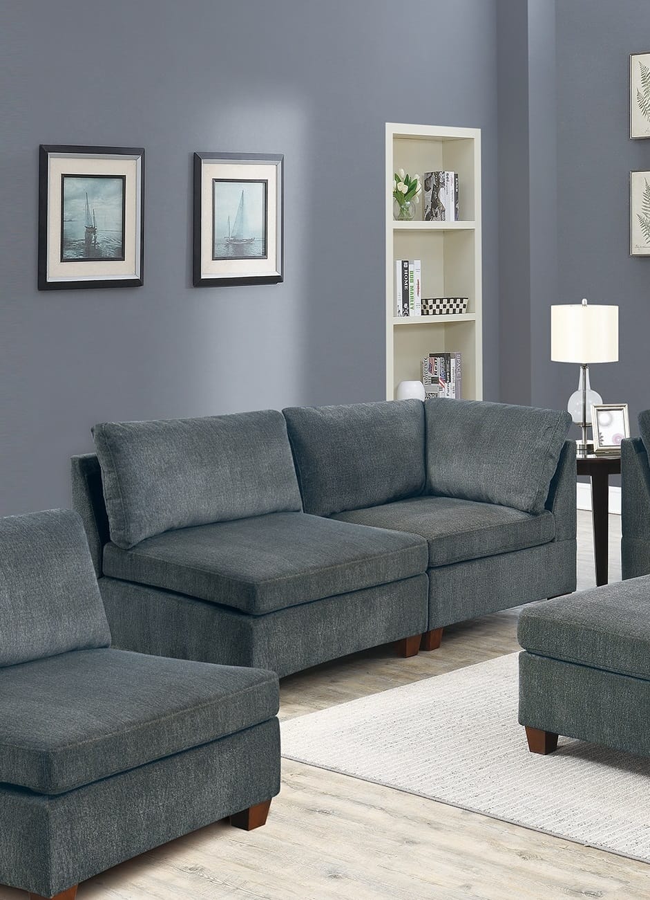 Gray Chenille Modular Sectional Sofa 7pc Set - Modern Living Room Furniture