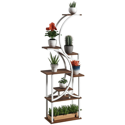 Outsunny 8 Tier Plant Stand - Tall Steel & Wood Shelf for Living Room