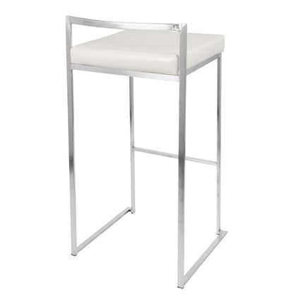 White Faux Leather Stackable Barstools - Set of 3 for Dining Room