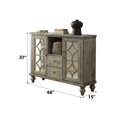 Gray Console Table with Mirror & Storage for Living Room