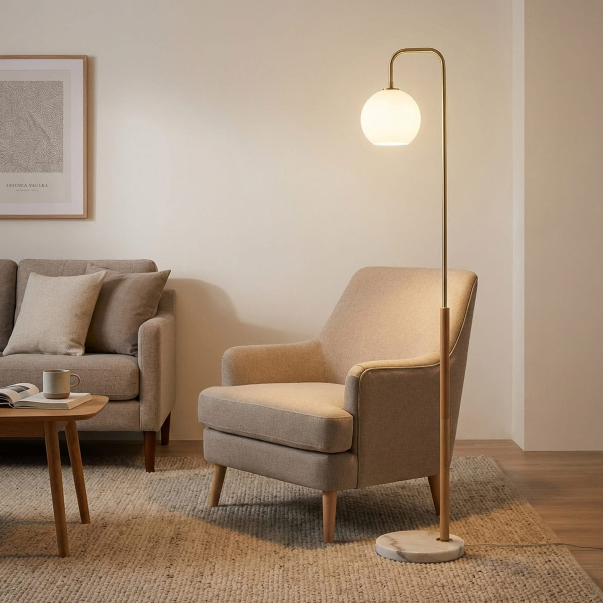 Tall White Marble Floor Lamp - Reading & Study Light