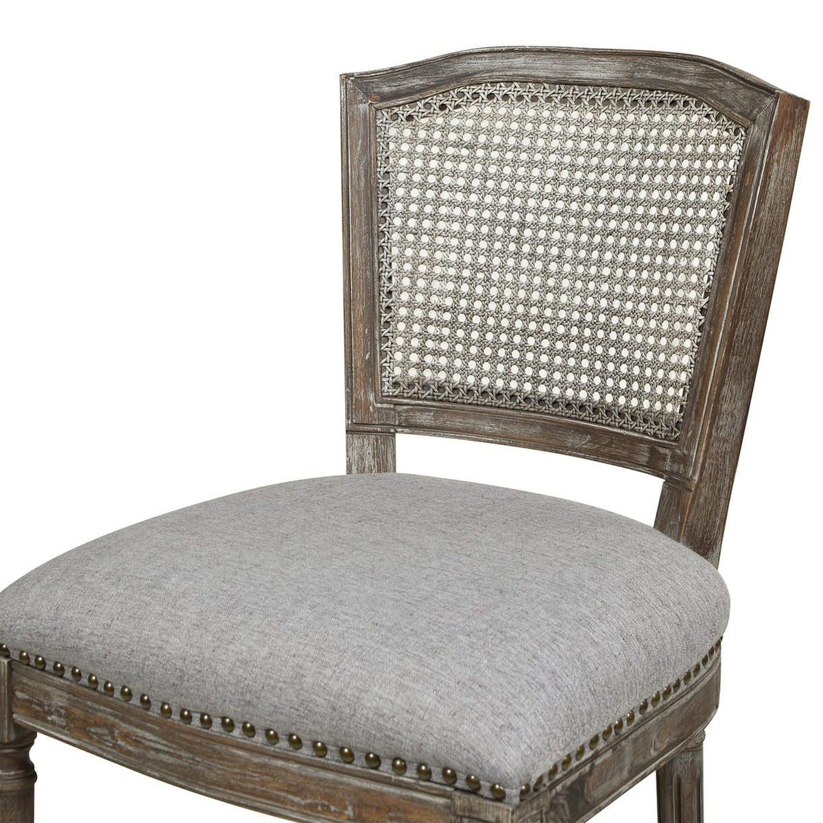 Gray Rattan Bar Stool - Wood & Fabric Comfort for Dining Room