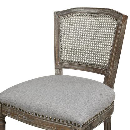 Gray Rattan Bar Stool - Wood & Fabric Comfort for Dining Room