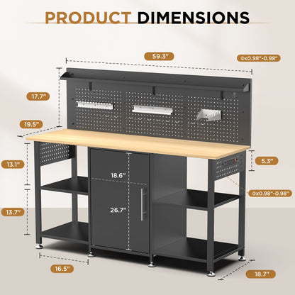 60" Heavy Duty Workbench with Storage - Black MDF Metal