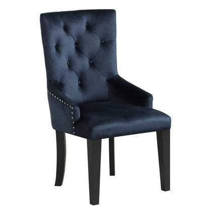 Luxury Dark Navy Velvet Dining Chair Wood Side Seating for Glam Rooms