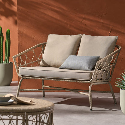 Brown Rattan Loveseat Set for Patio Outdoor