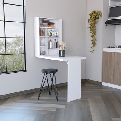 White Particle Board Wall Mount Table with Storage Shelves for Living Room