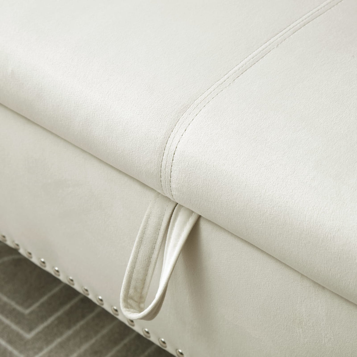 Beige Velvet Storage Bench - End of Bed Footstool
