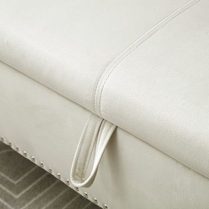 Beige Velvet Storage Bench - End of Bed Footstool